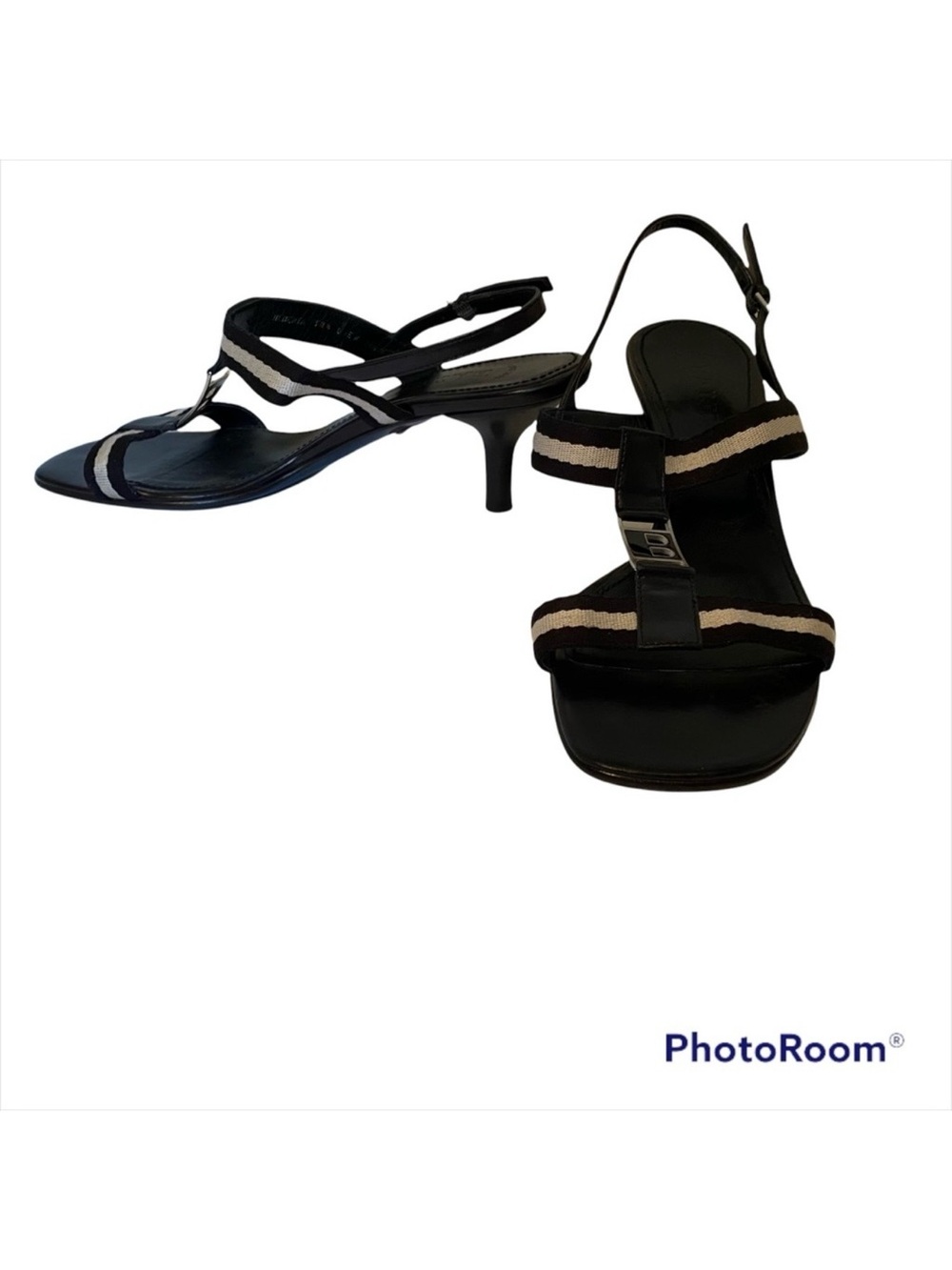 BALLY SHOES SANDALS HEELS BLACK LEATHER T ANKLE STRAPS SIZE 38.5 EU ITALY 8 US